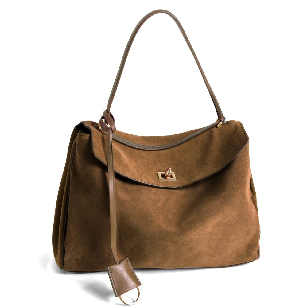 Leather Suede Tote Bag Genuine Leather Shoulder Handbag - Large o_o